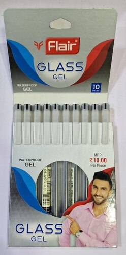Flair Glass Waterproof 0.6mm Gel Pen Set of 10pieces, Black (Pack of 1)
